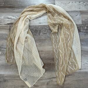 Vintage Valentino Silk Logo Scarf Beige Tan Ombre Wrap Italy 1980s 1990s 26x70